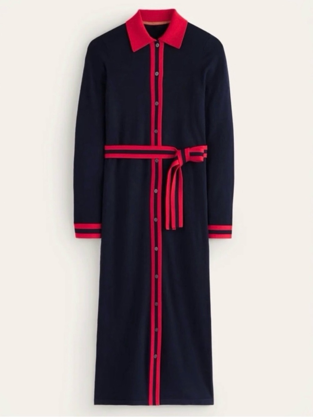 ISO: Boden Victoria Knitted Shirt
Dress Navy & Rouge - Belted
Midi Sweater Dress
